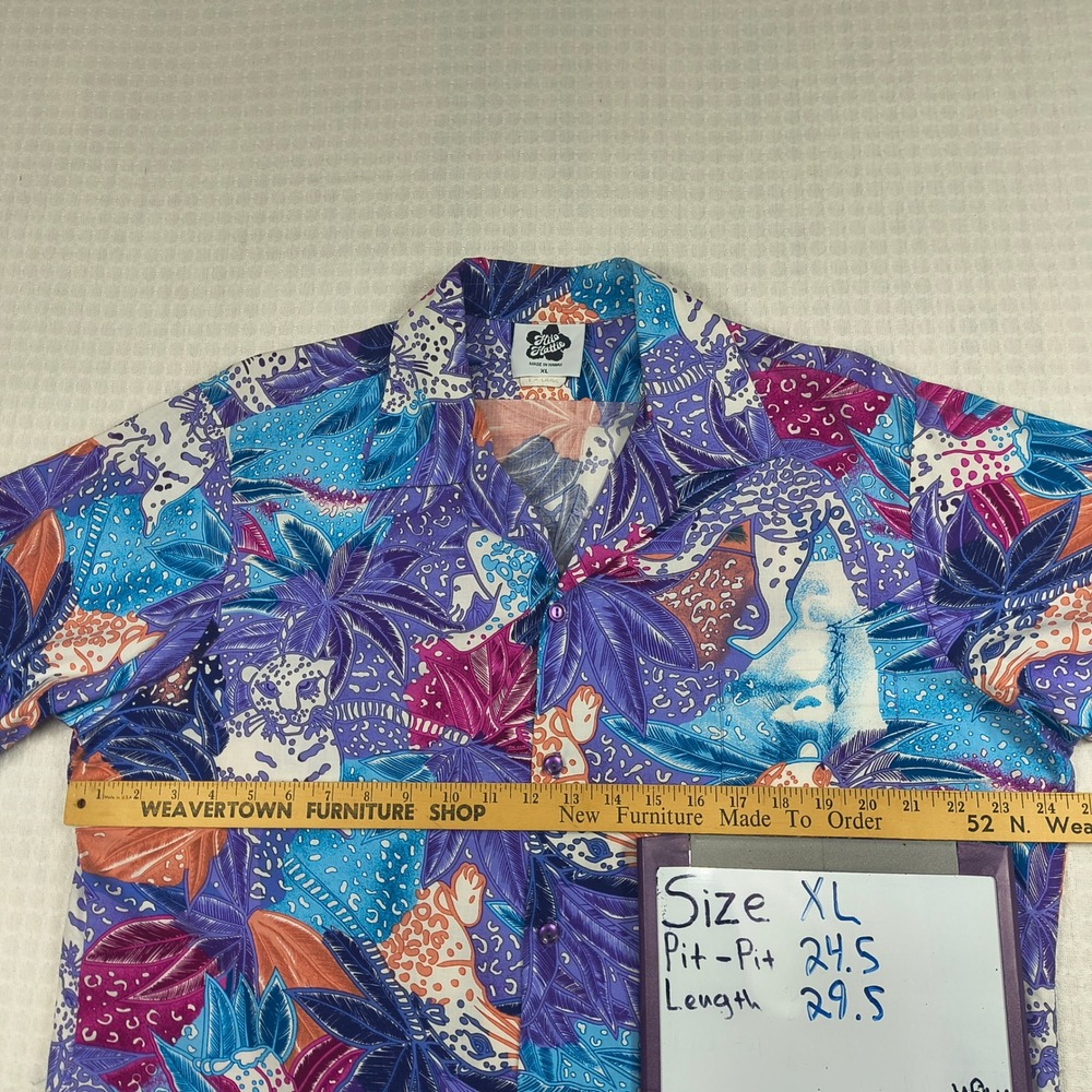 Hilo Hattie Mens XL Hawaiian Shirt Purple Leopard Jungle Print Hawaii 559 - Picture 6 of 9